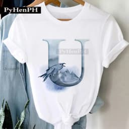 26 Alphabet Tshirt Personalized Watercolor Letter Print Women's Summer T-shirt Short Sleeve White Everything Tops Harajuku