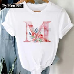 26 Alphabet Tshirt Personalized Watercolor Letter Print Women's Summer T-shirt Short Sleeve White Everything Tops Harajuku