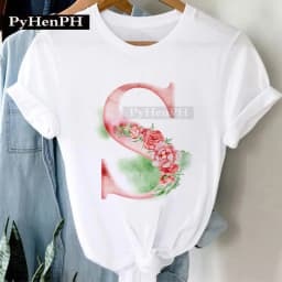 26 Alphabet Tshirt Personalized Watercolor Letter Print Women's Summer T-shirt Short Sleeve White Everything Tops Harajuku