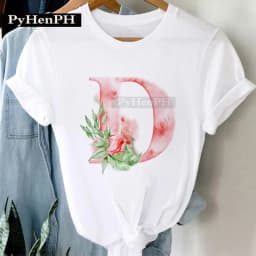 26 Alphabet Tshirt Personalized Watercolor Letter Print Women's Summer T-shirt Short Sleeve White Everything Tops Harajuku