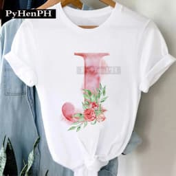 26 Alphabet Tshirt Personalized Watercolor Letter Print Women's Summer T-shirt Short Sleeve White Everything Tops Harajuku