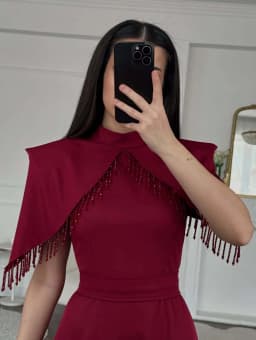 Women's Stand Collar Tassel Shawl Tight Slimming Long Big Hem Dress Elegant Graceful Banquet Date Host Versatile Evening Dress