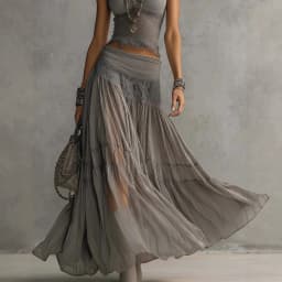 Grey Knitted Top + Chiffon Dress Set, Women's Fashion Elegant Two-piece Set
