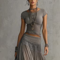 Grey Knitted Top + Chiffon Dress Set, Women's Fashion Elegant Two-piece Set