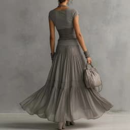 Grey Knitted Top + Chiffon Dress Set, Women's Fashion Elegant Two-piece Set