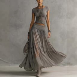 Grey Knitted Top + Chiffon Dress Set, Women's Fashion Elegant Two-piece Set