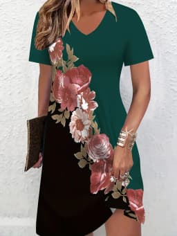 Retro Ethnic Print Summer Dress V-Neck Short Sleeve Casual Party Dress Elegant Vintage Style Clothing for Women