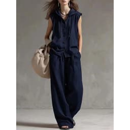 Casual Loose Hoodied Top And Wide Leg Pants Two Pieces Sets Women Summer New Sleevelees Shirts Outits 2 Pieces Set