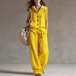 Casual Loose Hoodied Top And Wide Leg Pants Two Pieces Sets Women Summer New Sleevelees Shirts Outits 2 Pieces Set
