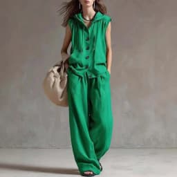 Casual Loose Hoodied Top And Wide Leg Pants Two Pieces Sets Women Summer New Sleevelees Shirts Outits 2 Pieces Set