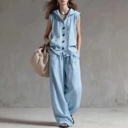 Casual Loose Hoodied Top And Wide Leg Pants Two Pieces Sets Women Summer New Sleevelees Shirts Outits 2 Pieces Set