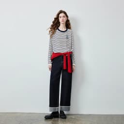 TOYOUTH Women's Wool Blend Striped Knit Top 2026 Fall New Arrival Crew Neck Embroidery Preppy Early Fall Top