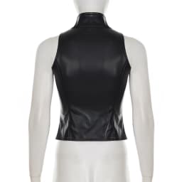 Women Gothic Punk Black Faux Leather Buckle Zip Sleeveless Vest Top Clubwear Alternative Streetwear Festival Outfit (Non Sleeves