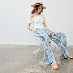 TOYOUTH Women 2 Piece Set 2026 Summer New South France Holiday Lace Off Shoulder Slim Top Rose Stripe Casual Pants Outfits