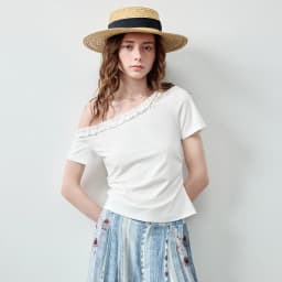 TOYOUTH Women 2 Piece Set 2026 Summer New South France Holiday Lace Off Shoulder Slim Top Rose Stripe Casual Pants Outfits