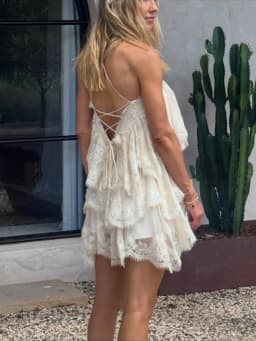 Chic Vintage Dress Lace Elegant Feminine Strapless Tiered Women Dresses Vocation Summer Sweet Trendy Stylish Casual Outfit