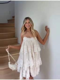 Chic Vintage Dress Lace Elegant Feminine Strapless Tiered Women Dresses Vocation Summer Sweet Trendy Stylish Casual Outfit
