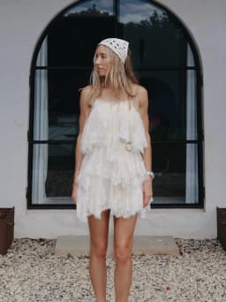Chic Vintage Dress Lace Elegant Feminine Strapless Tiered Women Dresses Vocation Summer Sweet Trendy Stylish Casual Outfit