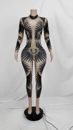 Classic Rhinestones Bodycon Jumpsuit for Women Sexy Dance Performance Costume Female Stage Wear Nightclub Party Outfit Feibiao