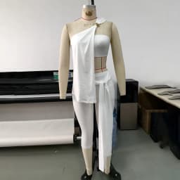 OMSJ 2026 Lady Summer Daily Outfits Fashion Sexy Slant Neck Sleeveless Irregular Tops+Strapless Tube Top+Calf-length Pants Solid