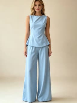 2026 Women Elegant Back Tie Sleeveless Peplum Top + Wide Leg Pants 2 Piece Casual Set