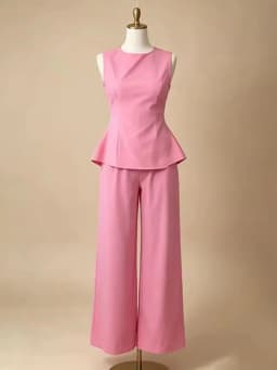 2026 Women Elegant Back Tie Sleeveless Peplum Top + Wide Leg Pants 2 Piece Casual Set