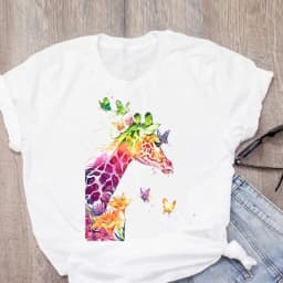 Women's Short-sleeved T-shirt Giraffe Print Base Harajuku Tops Aesthetic Clothes Graphic T Shirts Summer polyester fiber