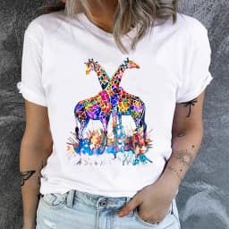 Women's Short-sleeved T-shirt Giraffe Print Base Harajuku Tops Aesthetic Clothes Graphic T Shirts Summer polyester fiber