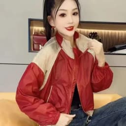 2026 Summer New Versatile Splicing Sunscreen Design Loose Clothes Women's Casual Contrasting Coat Thin Stand-Up Collar