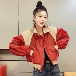 2026 Summer New Versatile Splicing Sunscreen Design Loose Clothes Women's Casual Contrasting Coat Thin Stand-Up Collar