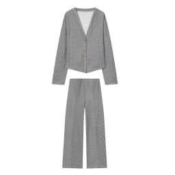 HH Autumn Women Fashion V-Neck Long Sleeve Single-breasted Soft Coat+High Waist Elastic Slim Wide-leg Pants Solid 2-Piece Set