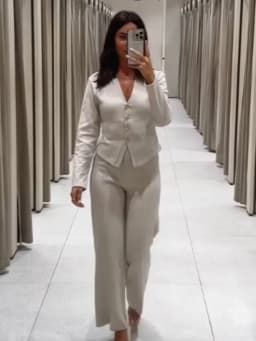 HH Autumn Women Fashion V-Neck Long Sleeve Single-breasted Soft Coat+High Waist Elastic Slim Wide-leg Pants Solid 2-Piece Set