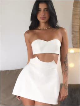 Sexy Strapless Crop Top Mini Skirt Set Chic Sweetheart Neck Off Shoulder Slim Fit Vest Curved Waist Skirt Suit Party Club Outfit