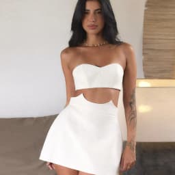 Sexy Strapless Crop Top Mini Skirt Set Chic Sweetheart Neck Off Shoulder Slim Fit Vest Curved Waist Skirt Suit Party Club Outfit
