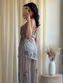 French Relaxed Set Chiffon Vintage Elegant Top Wide Leg Pants Women Sheer Beach Chic Female Stylish Vacation Summer Wear