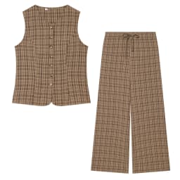 Vintage Plaid 2 Piece Set Women Casual Single Breasted Vest Top and Drawstring Wide Leg Pants Suits Elegant Female Match Sets