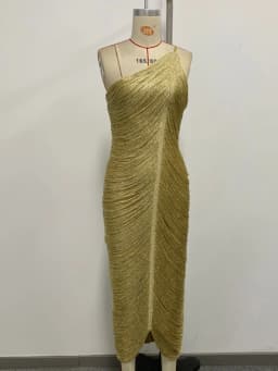2026 Gold One Shoulder Ruched Maxi Dress Shimmering Metallic Bodycon Midi Gown with Front Slit for Formal Gala платье женское