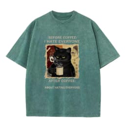 Cats Love To Drink Coffee Print Men Washed T-Shirt Casual Loose T Shirts Summer Cotton Streetwear Soft Breathable Short Sleeve
