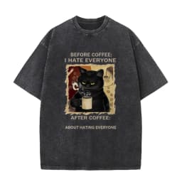 Cats Love To Drink Coffee Print Men Washed T-Shirt Casual Loose T Shirts Summer Cotton Streetwear Soft Breathable Short Sleeve