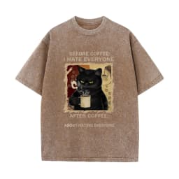 Cats Love To Drink Coffee Print Men Washed T-Shirt Casual Loose T Shirts Summer Cotton Streetwear Soft Breathable Short Sleeve