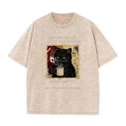 Cats Love To Drink Coffee Print Men Washed T-Shirt Casual Loose T Shirts Summer Cotton Streetwear Soft Breathable Short Sleeve