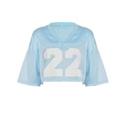 Solid Color Printed V Neck Crop Top American Women Street Wear Summer Fashion Breathable Mesh Short Sleeve Baseball T Shirt