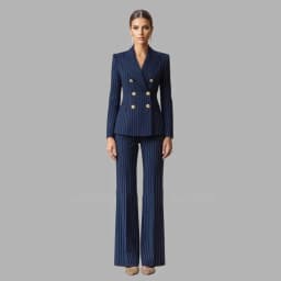 Blue Stripe Women's Suits Tailor-Made Double Breasted Peak Lapel Slim Fit 2 Piece Jacet Pants Sets Formal Office Lady Blazer