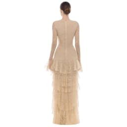 Retro Elegant Lace Dresses Deep V Neck Long Bell Sleeve Tiered Ruffle Gown Women Sexy Luxurious Wedding Guests Dinner Party