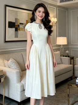 Vintage Elegant Puff Sleeve Dress Summer O-Neck High Waist Slim Midi A-Line Dresses Women Robe Formal Occasion Party Gown Daily