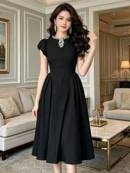 Vintage Elegant Puff Sleeve Dress Summer O-Neck High Waist Slim Midi A-Line Dresses Women Robe Formal Occasion Party Gown Daily