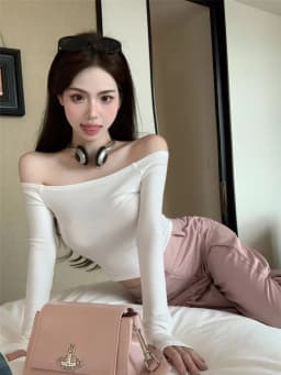 Women's Slim Fit Long Sleeve T-Shirt Cotton Crop Top Black White Slash Neck Tee Shirt Sexy Femme 2026