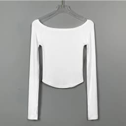 Women's Slim Fit Long Sleeve T-Shirt Cotton Crop Top Black White Slash Neck Tee Shirt Sexy Femme 2026