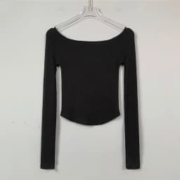Women's Slim Fit Long Sleeve T-Shirt Cotton Crop Top Black White Slash Neck Tee Shirt Sexy Femme 2026