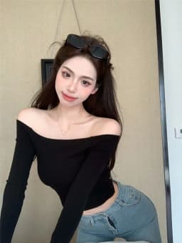 Women's Slim Fit Long Sleeve T-Shirt Cotton Crop Top Black White Slash Neck Tee Shirt Sexy Femme 2026
